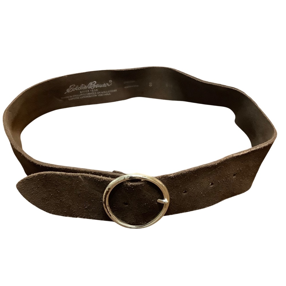 Eddie‎ Bauer Brown Suede Leather Belt Made in England Silver O-Ring Buckle Small